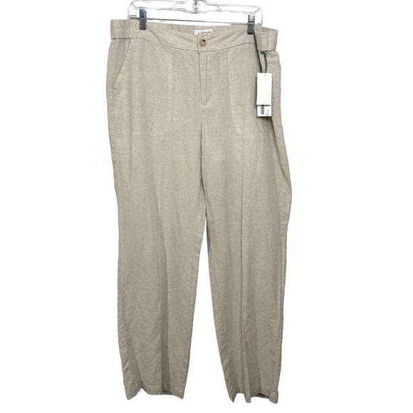 NWT Liz Claiborne Linen Cotton Blend Pants Flax cream beige women’s large - Picture 1 of 9